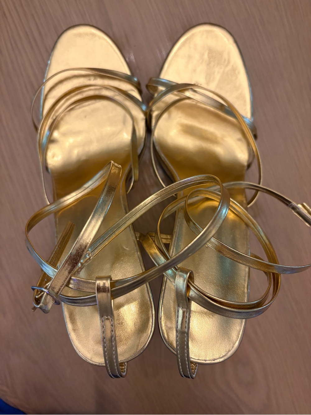 Gold Strappy Platform with Sculptural High-Heel Sandals - Picture 5 of 8